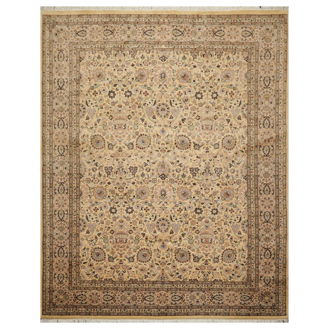 8' 2''x10' 5'' Ivory Taupe Brown Color Hand Knotted Persian 100% Wool Traditional Oriental Rug