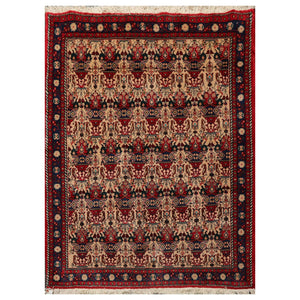 3' 7''x4' 11'' Navy Brown Turquoise Color Hand Knotted Persian 100% Wool Traditional Oriental Rug