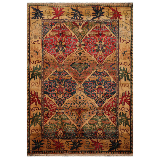 4'6" x 6'6" Hand Knotted 100% Wool Arts & Craft Oriental Area Rug Gold, Brown