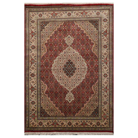 4'6" x 6'8" Hand Knotted 100% Wool Tabriz Oriental Area Rug Rusty Red