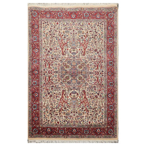 4' x 6'2" Hand Knotted 100% Wool 16/18 Pak Persian 300 KPSI Area Rug Cream - Oriental Rug Of Houston