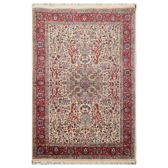 4' x 6'2" Hand Knotted 100% Wool 16/18 Pak Persian 300 KPSI Area Rug Cream