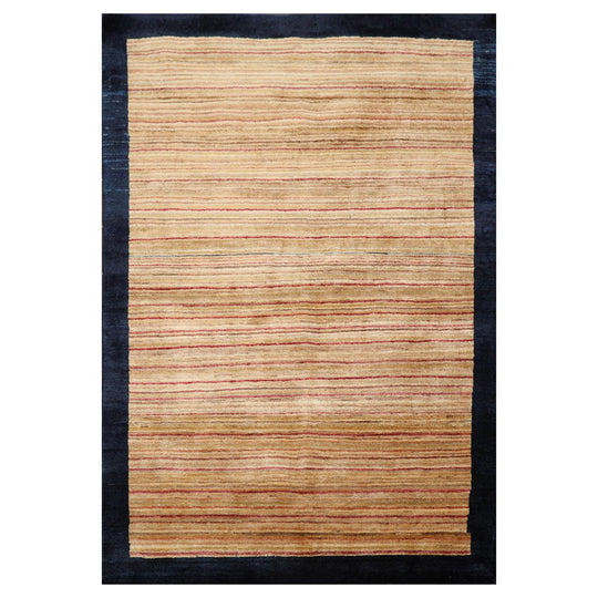 4'1" x 5'11" Hand Knotted 100% Wool Peshawar Modern Striped Area Rug Beige