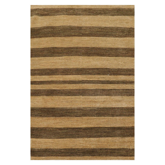 4'1" x 6'1" Hand Knotted 100% Wool Peshawar Striped Modern Area Rug Gold Brown