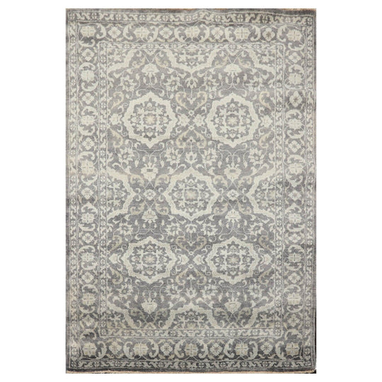 4'x5'10" Hand Knotted 100% Wool Transitional Oriental Area Rug Tone on Tone Gray
