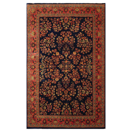 5'9" x 9'2" Hand Knotted 100% Wool Traditional Sarouk Oriental Area Rug Navy
