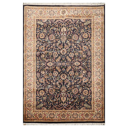 6'1" x 9'1" Hand Knotted Wool Nain 16/18 Pak Persian 300 KPSI Area Rug Navy