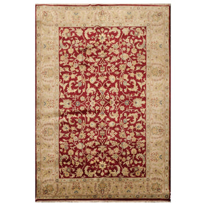 6'3" x 9'2" Hand Knotted 100% Wool Traditional Agra Oriental Area Rug Wine - Oriental Rug Of Houston