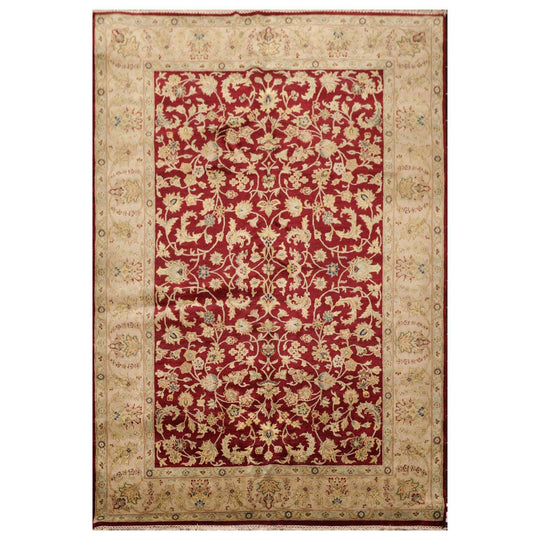 6'3" x 9'2" Hand Knotted 100% Wool Traditional Agra Oriental Area Rug Wine