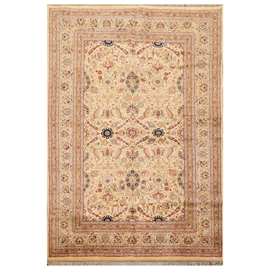 6' x 8'11" Hand Knotted 100% Wool 200 KPSI Oriental Area Rug Warm Beige