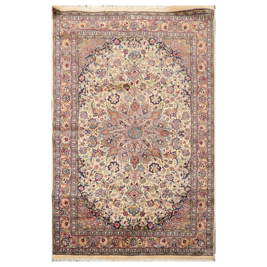 4'7" x 7'2" Hand Knotted Wool 16/18 PakPersian 300 KPSI Area Rug Ivory