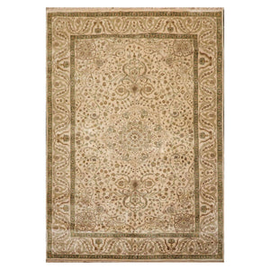 6' 2''x8' 10'' Beige Brown Multi Color Hand Knotted Persian 100% Silk Traditional Oriental Rug