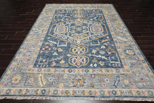 8' x 10' Hand Knotted 100% Wool Turkish Oushak Oriental Area Rug Blue