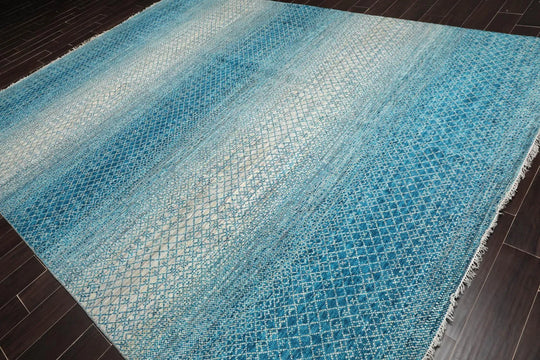 9' x 12' Hand Knotted 100% Wool Contemporary Modern Oriental Area Rug Aqua