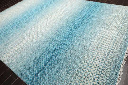 9x12 Hand Knotted 100% Wool Contemporary Modern Oriental Area Rug Ivory Aqua