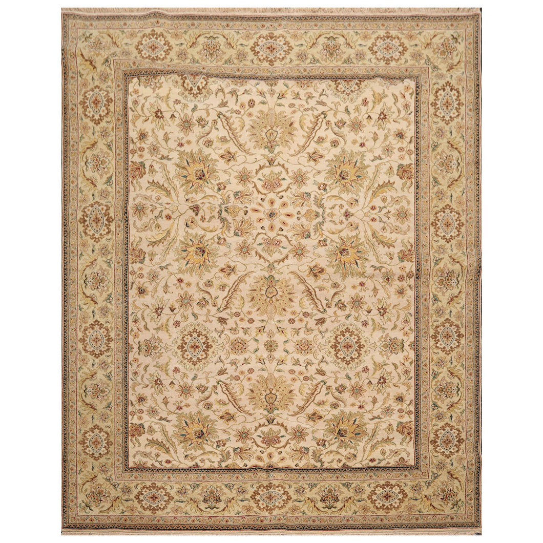 Hand Knotted Wool 250 KPSI Traditional Agra Oriental Area Rug Beige 7'11