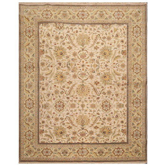 Hand Knotted Wool 250 KPSI Traditional Agra Oriental Area Rug Beige 7'11" x 10'