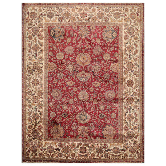 Hand Knotted Traditional 100% Wool Agra Oriental Area Rug Burgundy 8' x 10'2"