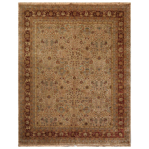 7'8" x 9'10" Hand Knotted Wool 250 KPSI Agra Muted Earth Tones Area Rug Beige - Oriental Rug Of Houston