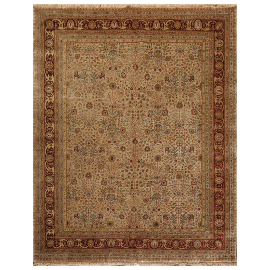 7'8" x 9'10" Hand Knotted Wool 250 KPSI Agra Muted Earth Tones Area Rug Beige