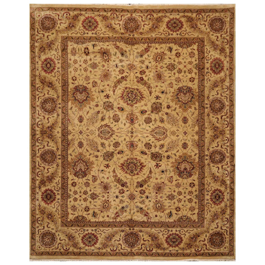 8' x 10' Hand Knotted 100% Wool 200 KPSI Agra Oriental Area Rug Light Gold