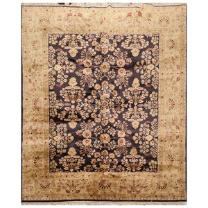 7' 11''x9' 9'' Dark Chocolate Light Gold Rose Color Hand Knotted Persian 100% Wool Traditional Oriental Rug