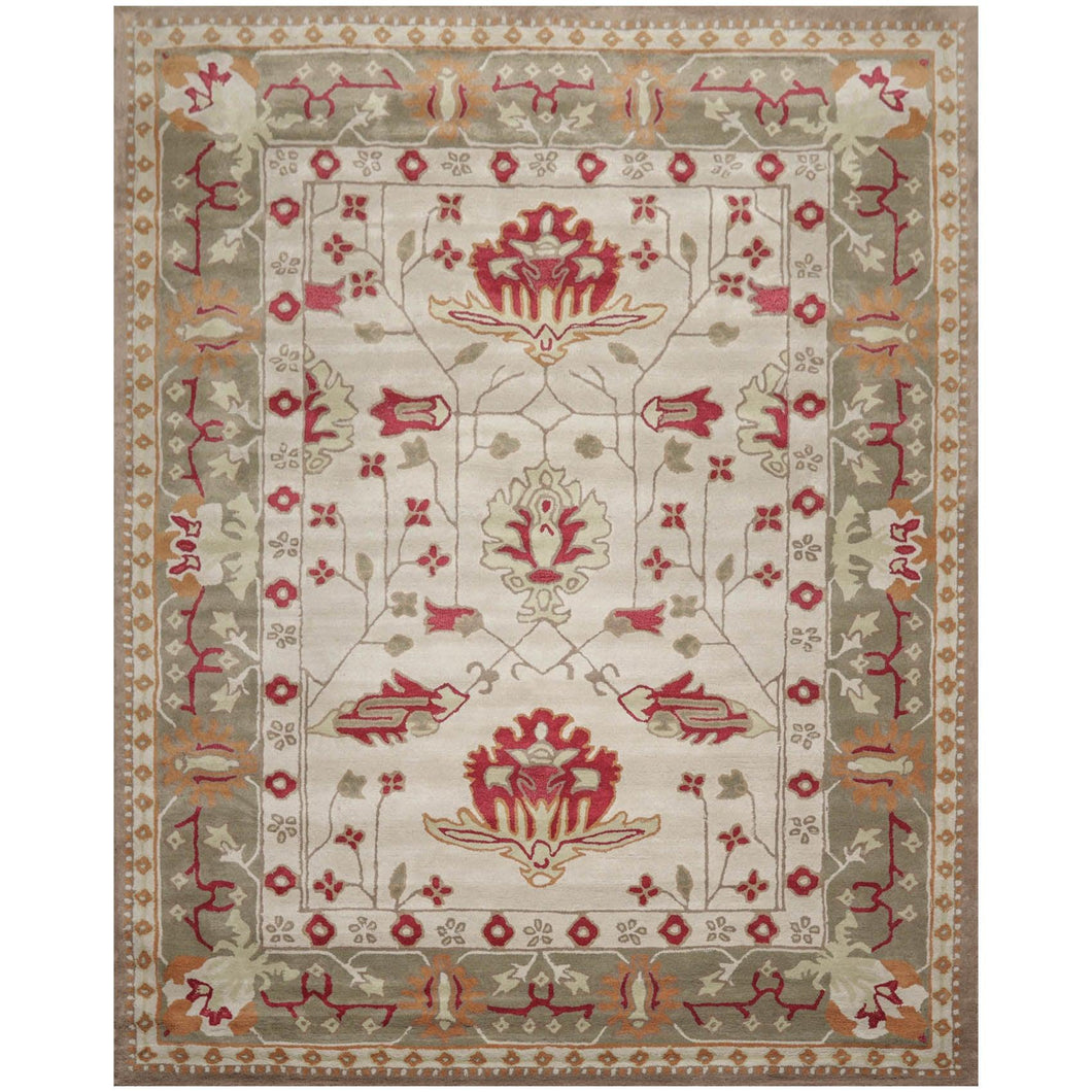 2' 4''x8'  Beige Dusty Green Coral Color Hand Tufted Arts & Crafts 100% Wool Traditional Oriental Rug