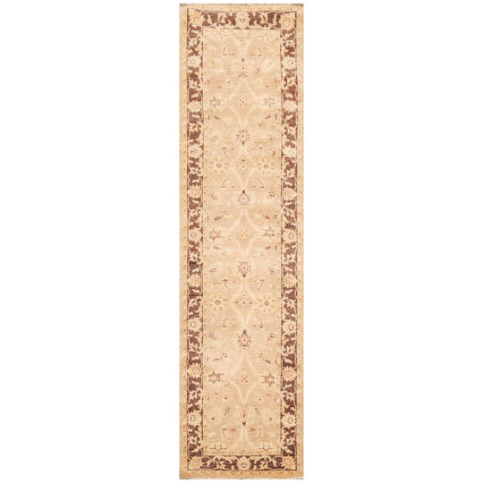 2'6" x 9'7" Runner Hand Knotted Wool Chobi Peshawar Oriental Area Rug Wheat