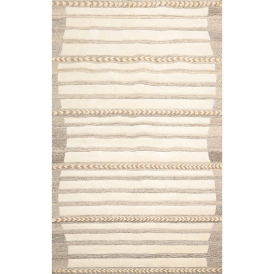 5' x 8' Handmade Wool Embossed look Loop & Cut pile Oriental Area Rug Ivory