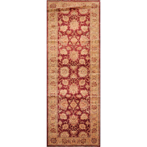 4' 7''x12' 7'' Cranberry Light Gold Teal Color Hand Knotted Persian 100% Wool Traditional Oriental Rug