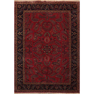 5' 7''x8'  Rose Navy Tan Color Hand Knotted Persian 100% Wool Traditional Oriental Rug