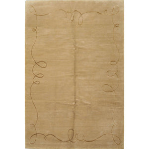 6' x9'  Moss Gold Color Hand Knotted Tibetan Wool and Silk Modern & Contemporary Oriental Rug