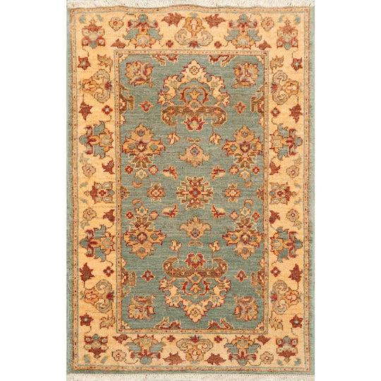 2'6" x 3'10" Hand Knotted 100% Wool Chobi Peshawar Traditional Area Rug Aqua
