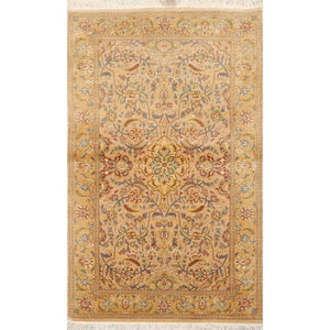 2' 7''x4' 4'' Tan Light Gold Blue Color Hand Knotted Persian 100% Wool Traditional Oriental Rug