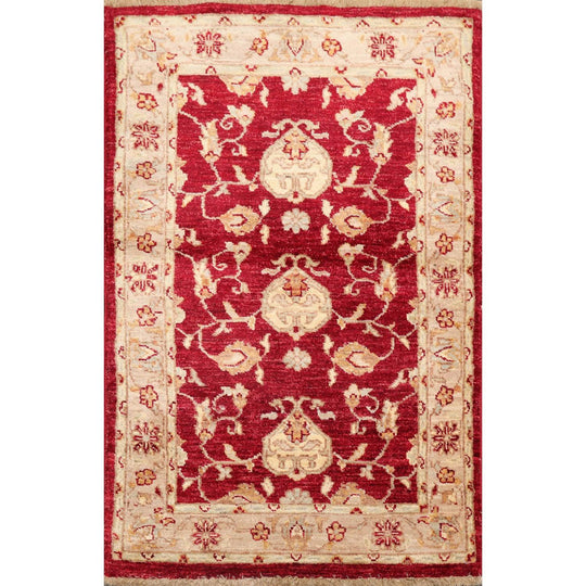 Chobi Peshawar Hand Knotted 100% Wool Traditional Area Rug Wine, Taupe 2'7" x 4'