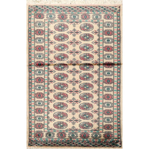 3' 2''x4' 11'' Beige Turquoise Rose Color Hand Knotted Persian 100% Wool Traditional Oriental Rug