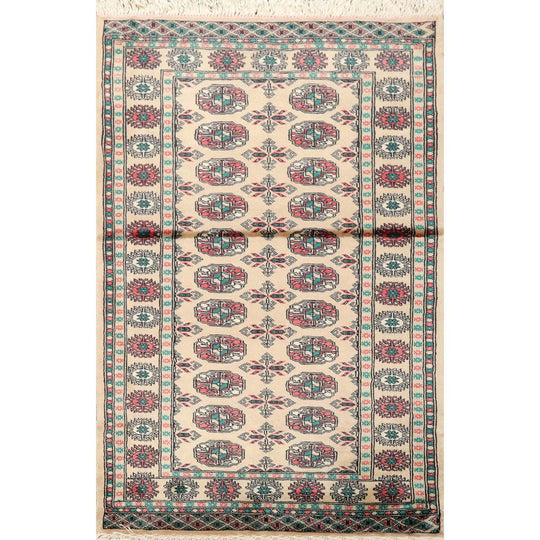 3'2" x 4'11” Hand Knotted Wool Bokhara with Silky Sheen Oriental Area Rug Beige