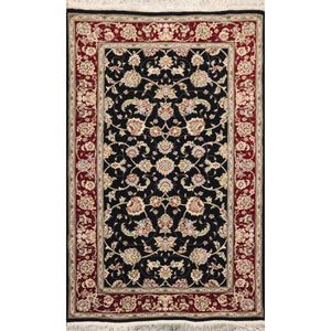 3' x5'  Black Burgundy Mint Color Hand Knotted Persian 100% Wool Traditional Oriental Rug
