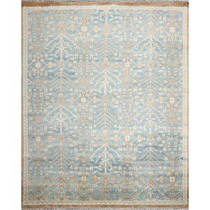 9' x12'  Aqua Beige Gray Color Hand Knotted Oriental 100% Wool Transitional Oriental Rug
