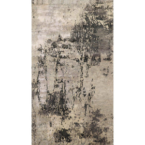 2'11" x 5’2" Hand Knotted Wool & Silk Designer Abstract Tibetan Area rug Gray - Oriental Rug Of Houston