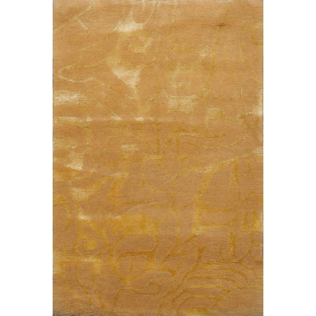 2' x 3' Modern Tibetan Wool and Silk Oriental Area Rug Gold - Oriental Rug Of Houston