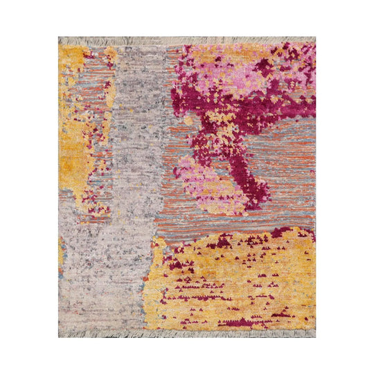 2' x 2' Hand Knotted Wool & Silk Square Modern Tibetan Oriental Area Rug Gold