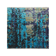 2' x2'  Turquoise Gray Purple Color Hand Knotted Tibetan Wool and Silk Modern & Contemporary Oriental Rug