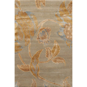 2' x3'  Beige Gold Blue Color Hand Knotted Tibetan Wool and Silk Modern & Contemporary Oriental Rug