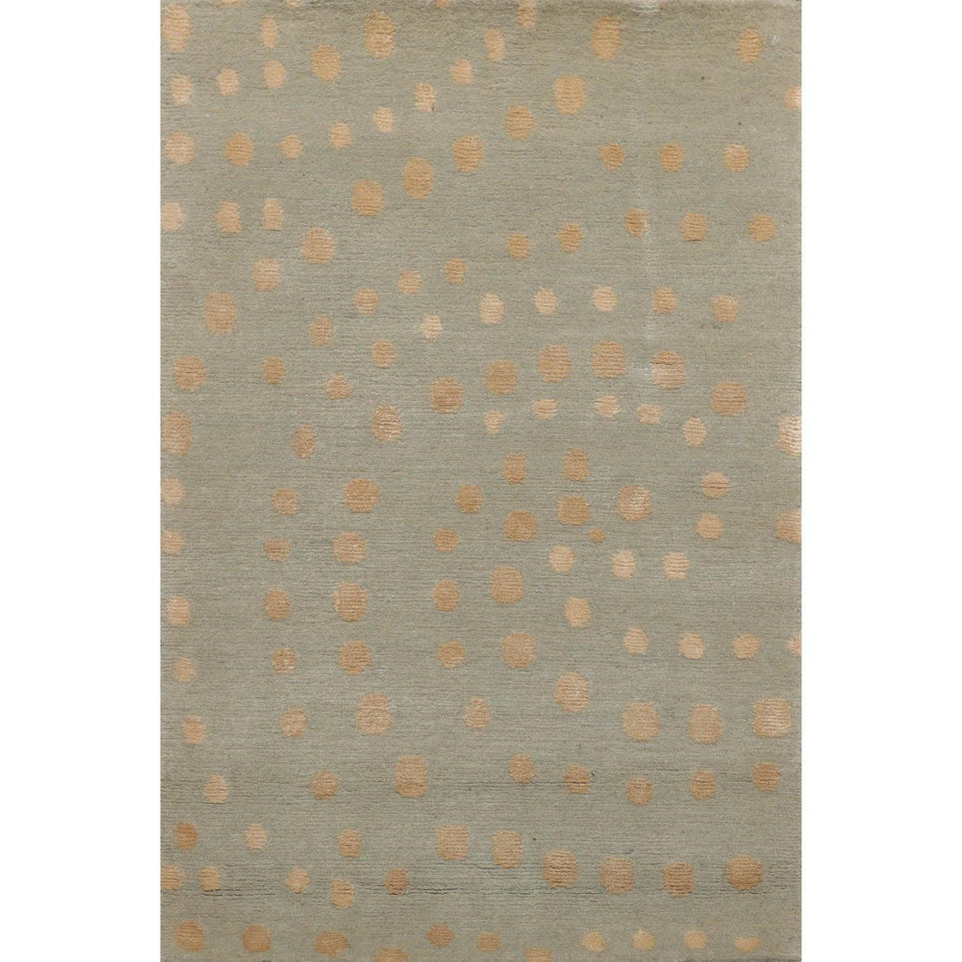 2' x3'  Aqua Beige Color Hand Knotted Tibetan Wool and Silk Modern & Contemporary Oriental Rug