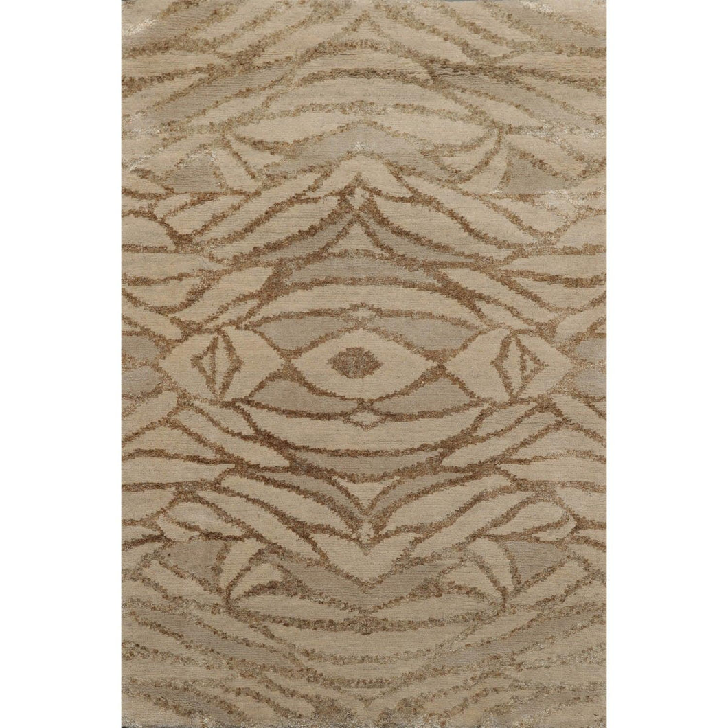 2’ x 3’ Hand Knotted Wool & Silk Modern Tibetan Oriental Area rug Beige, Gray - Oriental Rug Of Houston