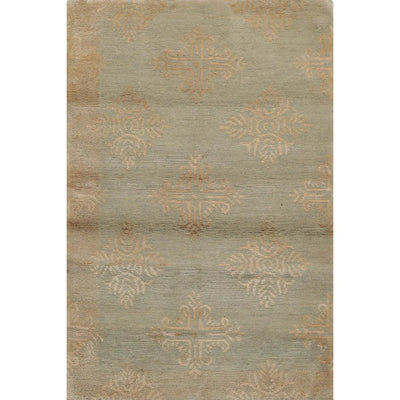 2' x 3' Hand Knotted Wool & Silk Modern Tibetan Oriental Area Rug Aqua, Tan - Oriental Rug Of Houston