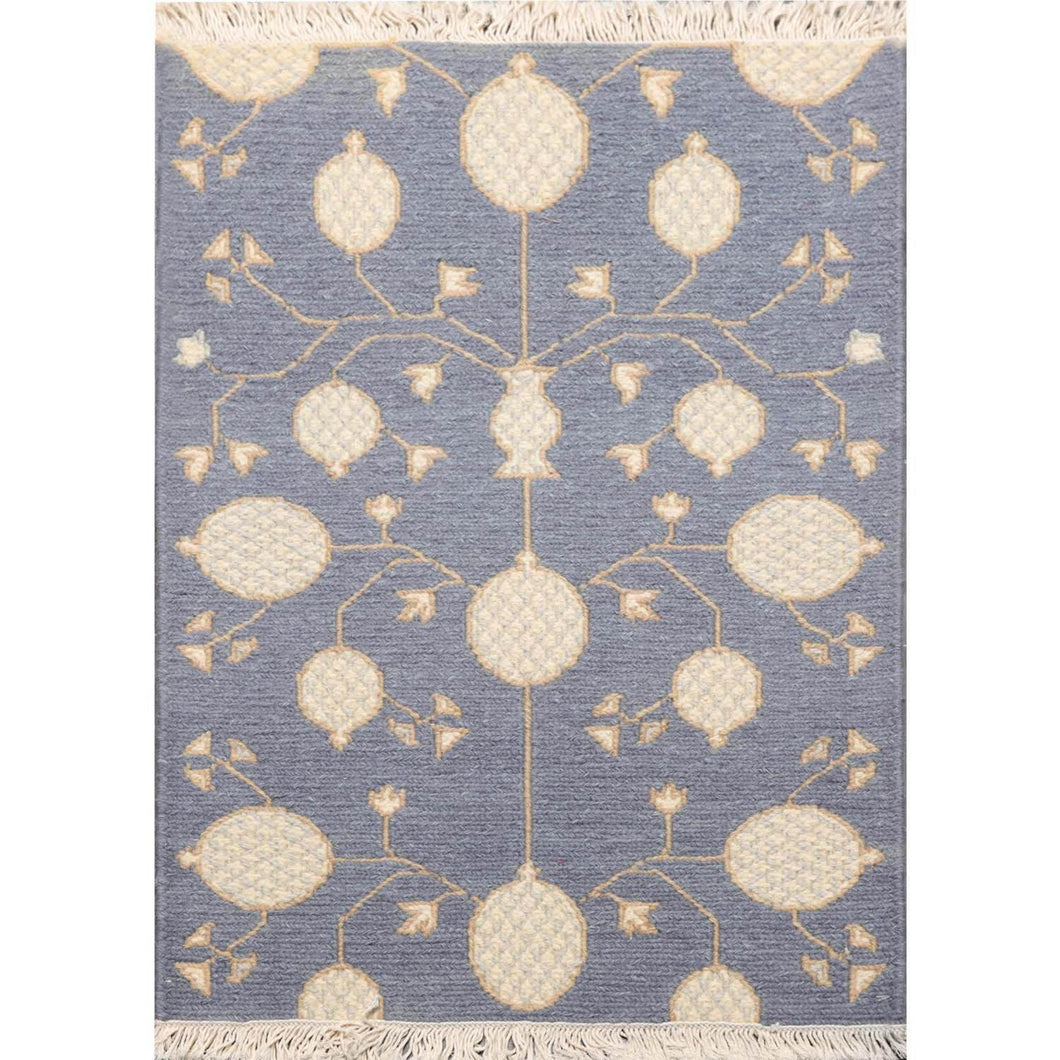 1' 10''x2' 7'' Blue Ivory Tan Color Hand Knotted Persian 100% Wool Transitional Oriental Rug