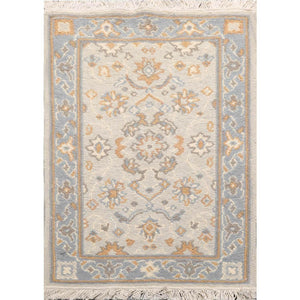 1' 10''x2' 7'' Beige Gray Blue Color Hand Knotted Persian 100% Wool Transitional Oriental Rug