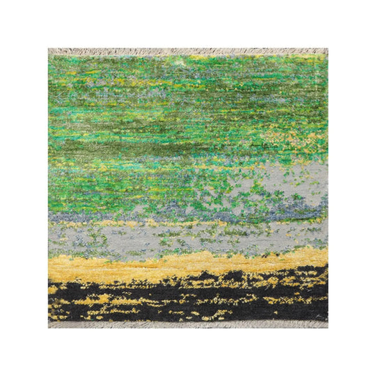 2'x2' Hand Knotted Wool & Silk Square Modern Tibetan Oriental Area Rug Green